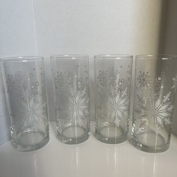 Set Of 4 Royal Norfolk Winter Glitter Snowflake 16 Oz Glass Tumblers Christmas - Picture 6 of 6
